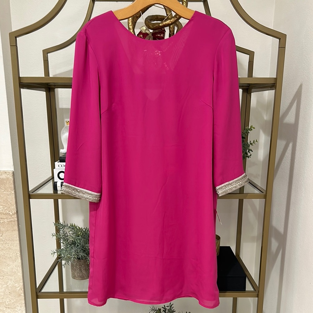 Fuchsia 3/4 sleeve Dress with Silver Trim